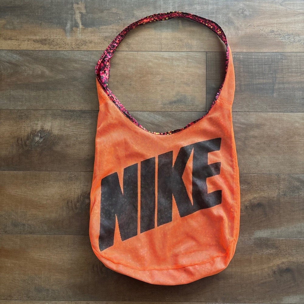 Nike Mesh Shoulder ReversibleTote Bag Neon Orange Hobo Sports Gym Workout Beach